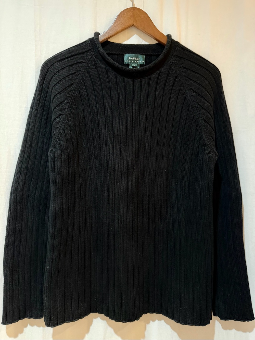 Lauren Ralph Lauren 100% Cotton Roll Neck Ribbed Long Sleeve Sweater - Black - M